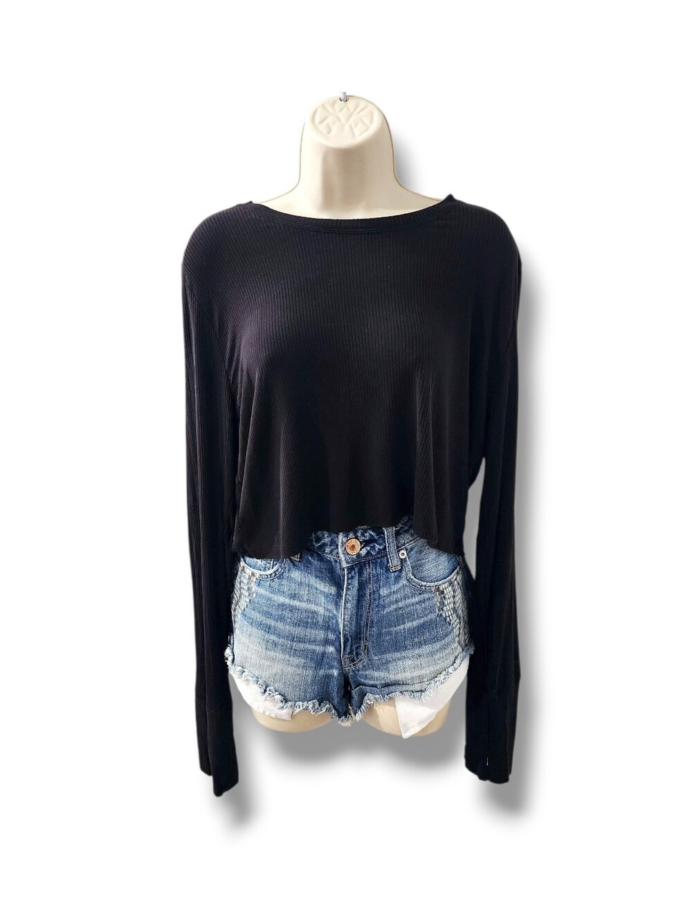 Aerie Offline Ribbed Long Sleeve Crop Top W/Thumb Holes | XL